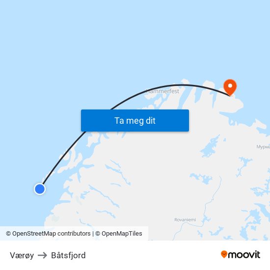 Værøy to Båtsfjord map