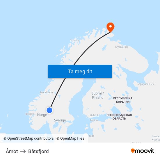 Åmot to Båtsfjord map