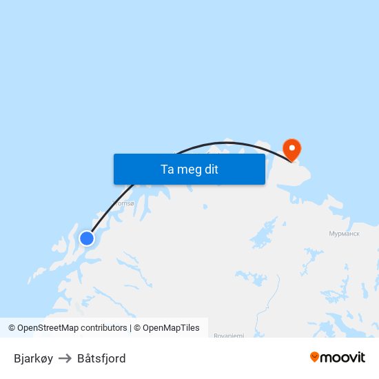 Bjarkøy to Båtsfjord map