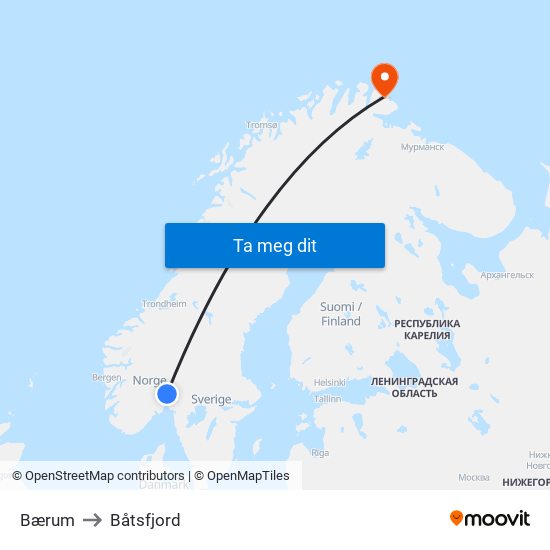 Bærum to Båtsfjord map