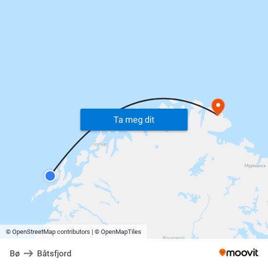 Bø to Båtsfjord map