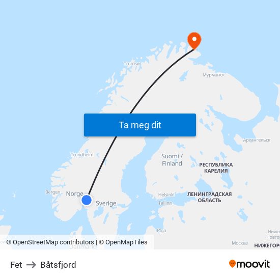 Fet to Båtsfjord map