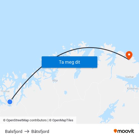 Balsfjord to Båtsfjord map