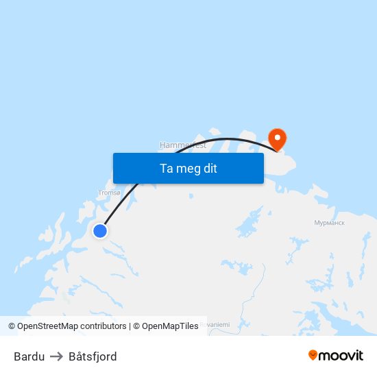 Bardu to Båtsfjord map