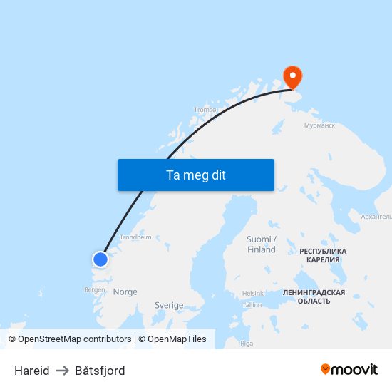 Hareid to Båtsfjord map