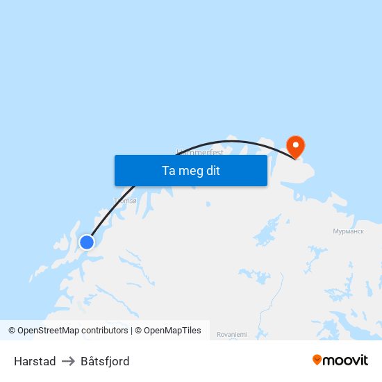 Harstad to Båtsfjord map