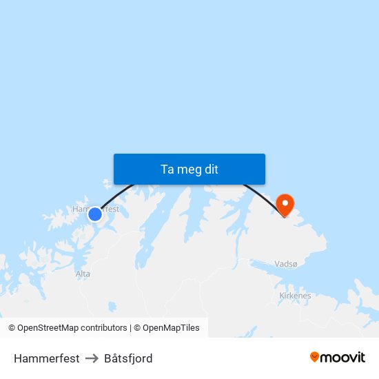 Hammerfest to Båtsfjord map