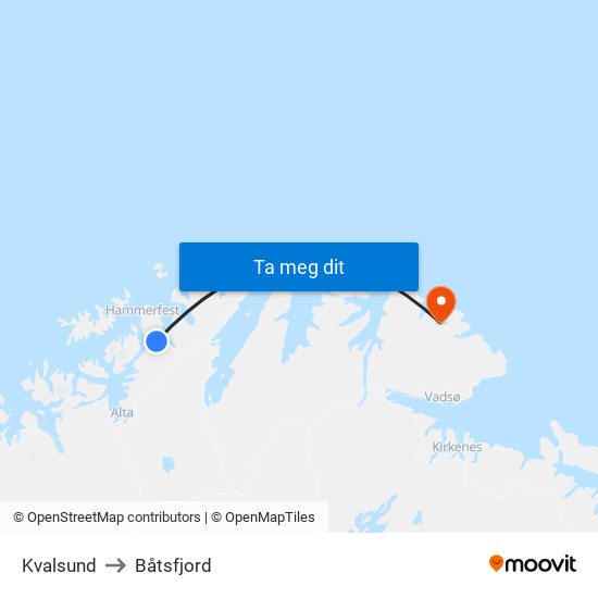 Kvalsund to Båtsfjord map