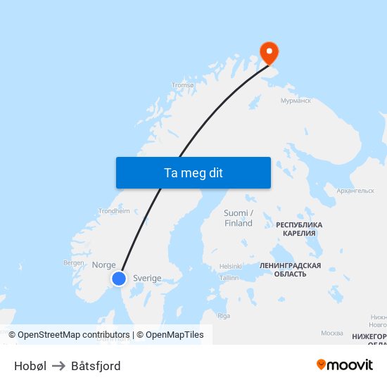 Hobøl to Båtsfjord map