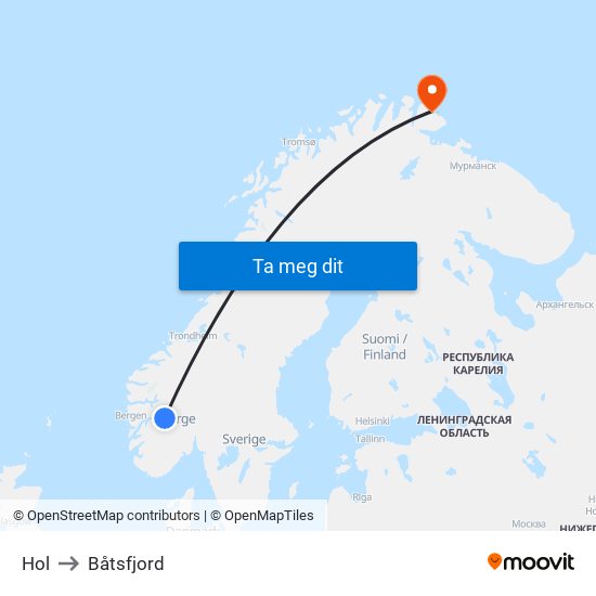 Hol to Båtsfjord map
