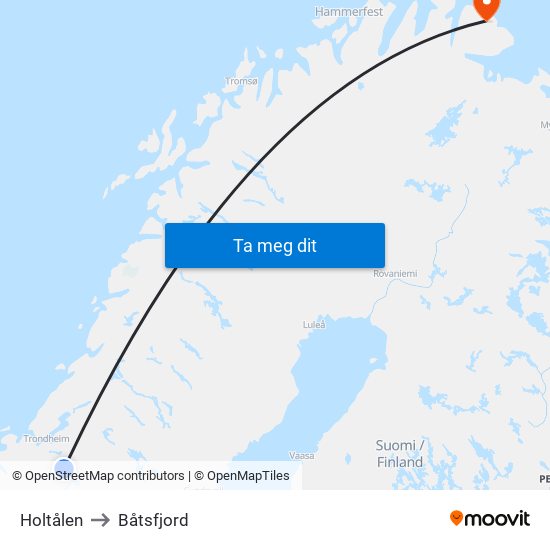 Holtålen to Båtsfjord map