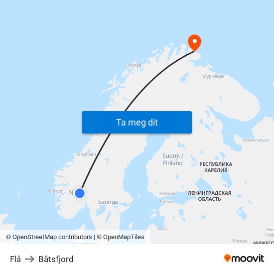 Flå to Båtsfjord map