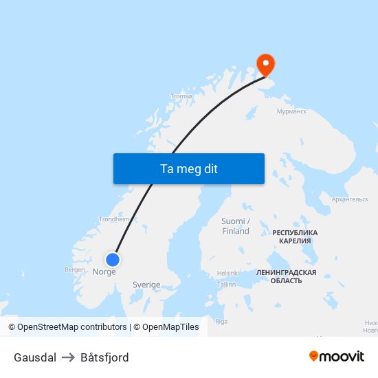 Gausdal to Båtsfjord map