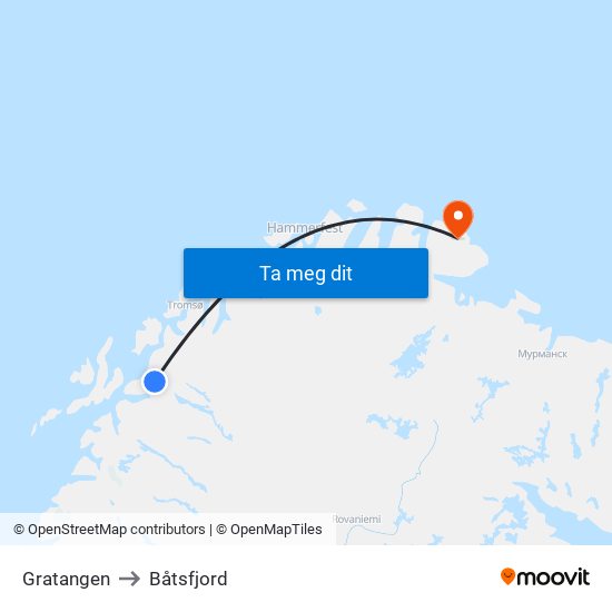 Gratangen to Båtsfjord map