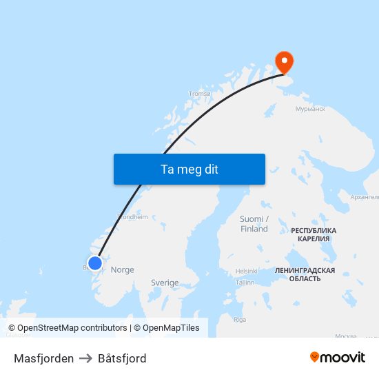 Masfjorden to Båtsfjord map