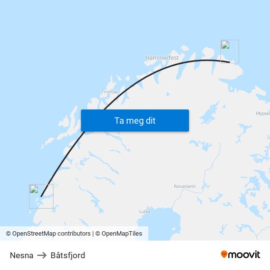 Nesna to Båtsfjord map