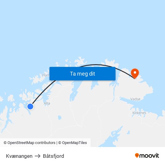 Kvænangen to Båtsfjord map