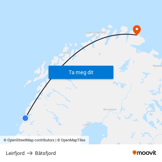 Leirfjord to Båtsfjord map