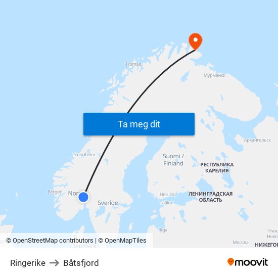 Ringerike to Båtsfjord map