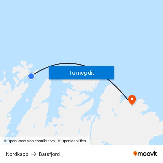 Nordkapp to Båtsfjord map