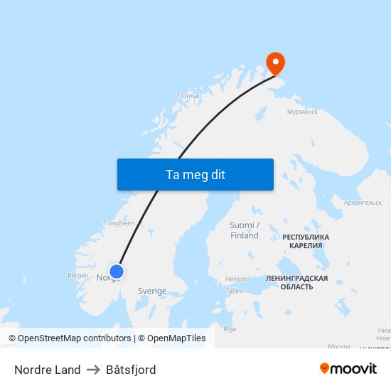 Nordre Land to Båtsfjord map