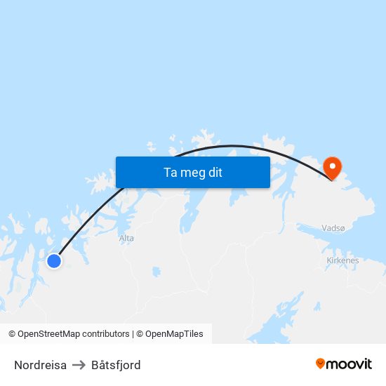Nordreisa to Båtsfjord map