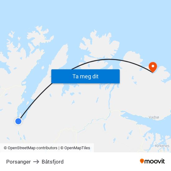 Porsanger to Båtsfjord map
