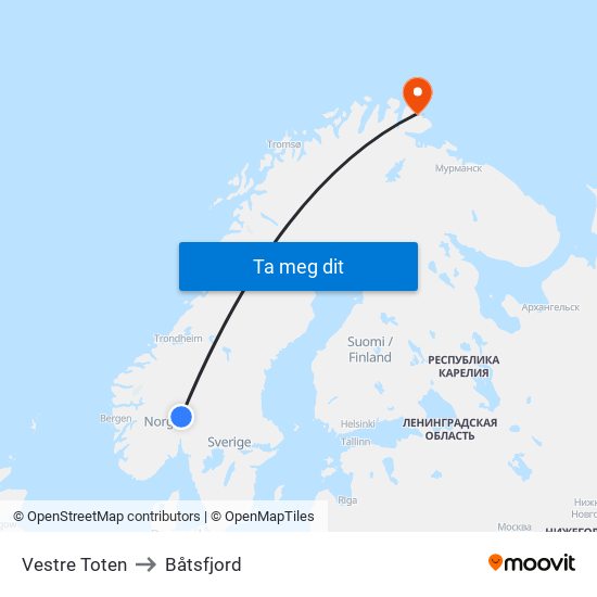 Vestre Toten to Båtsfjord map
