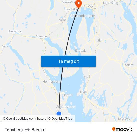 Tønsberg to Bærum map