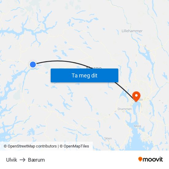 Ulvik to Bærum map