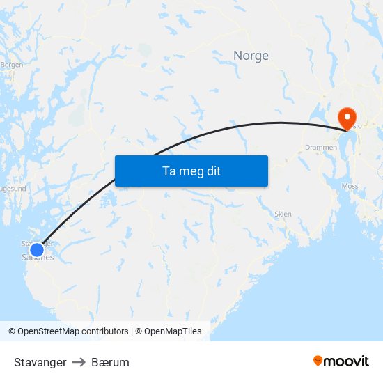 Stavanger to Bærum map