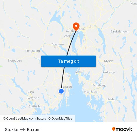Stokke to Bærum map