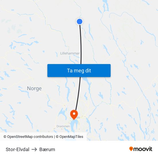 Stor-Elvdal to Bærum map