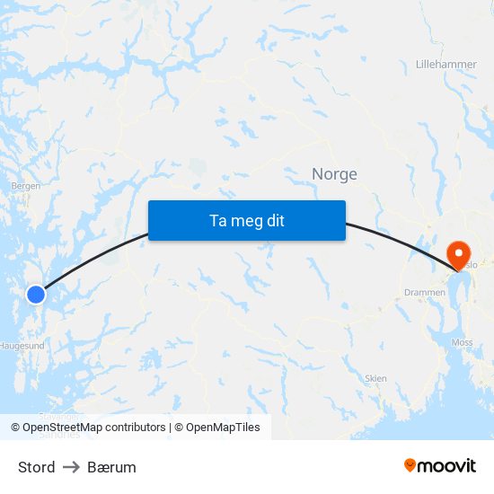 Stord to Bærum map