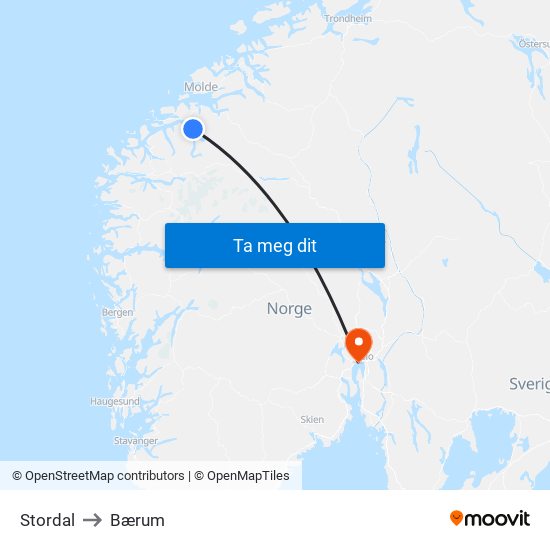 Stordal to Bærum map