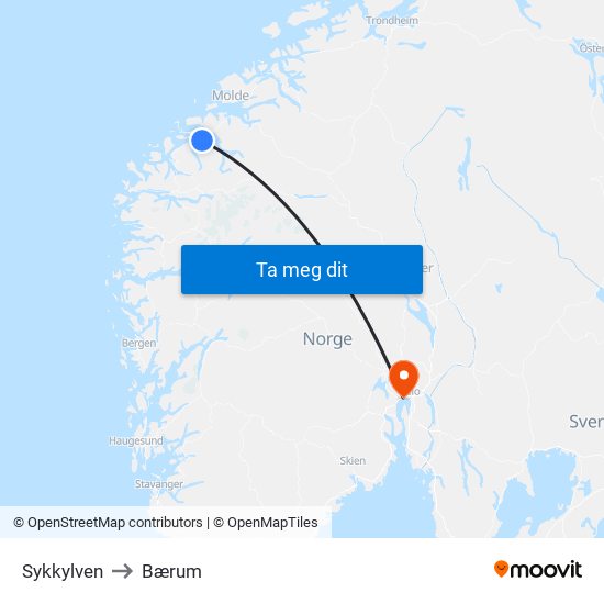 Sykkylven to Bærum map