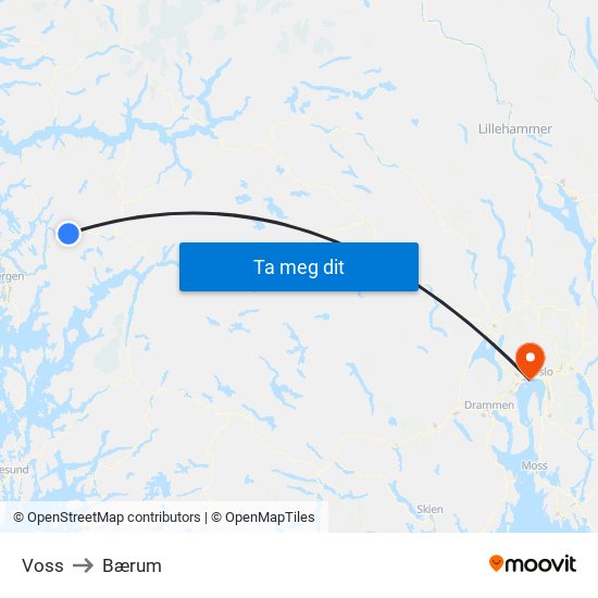 Voss to Bærum map