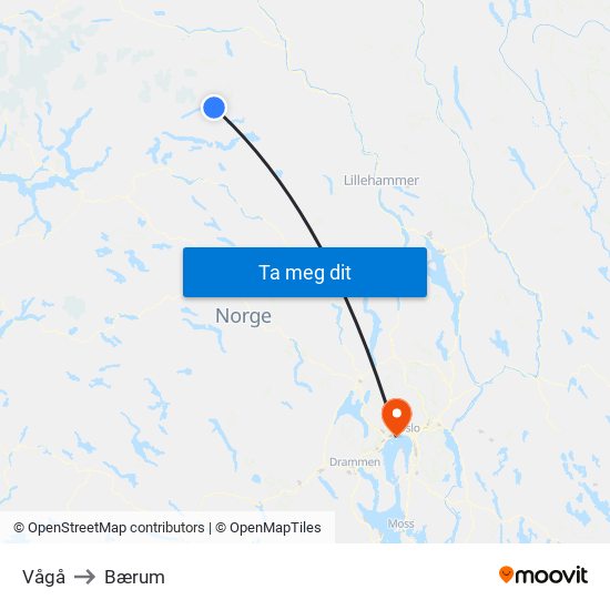 Vågå to Bærum map