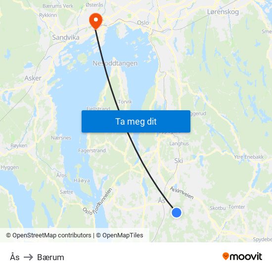 Ås to Bærum map