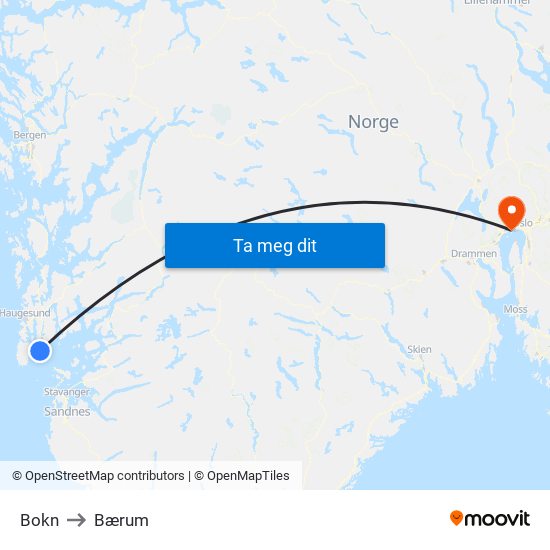Bokn to Bærum map