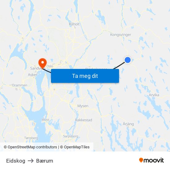 Eidskog to Bærum map