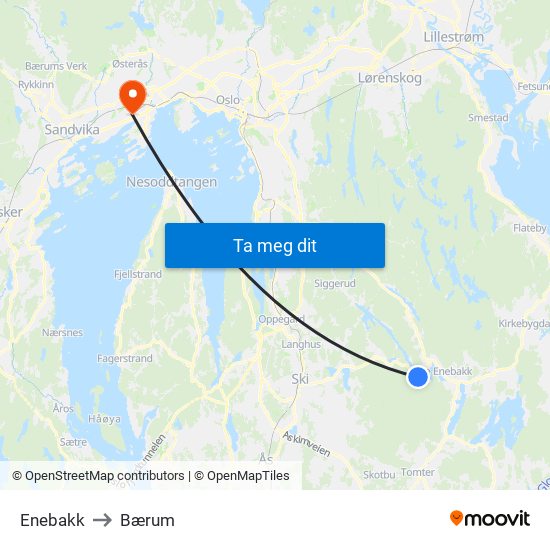 Enebakk to Bærum map