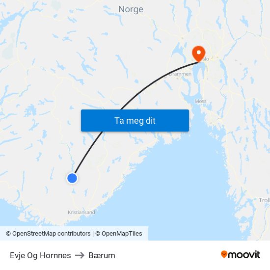 Evje Og Hornnes to Bærum map