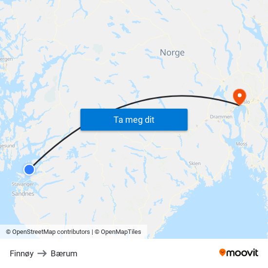 Finnøy to Bærum map