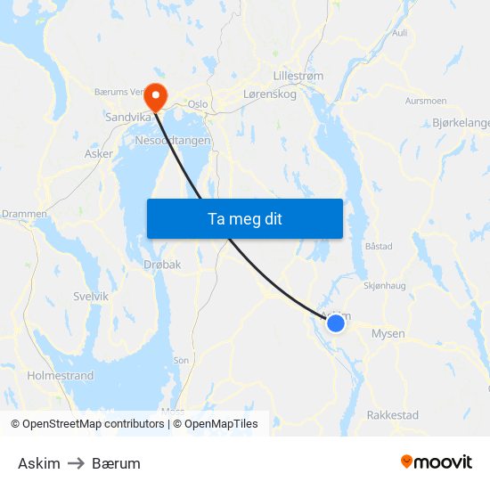 Askim to Bærum map