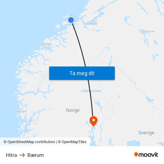 Hitra to Bærum map