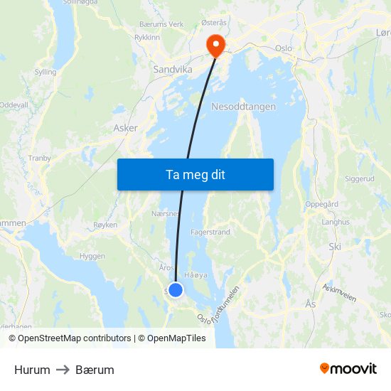 Hurum to Bærum map