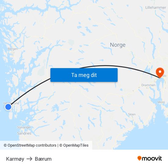 Karmøy to Bærum map