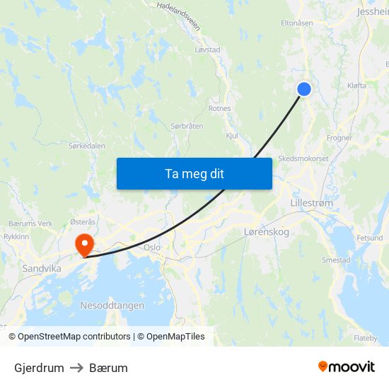 Gjerdrum to Bærum map