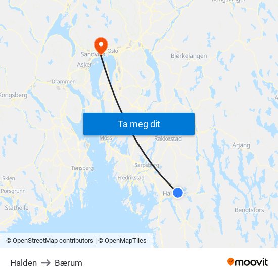 Halden to Bærum map